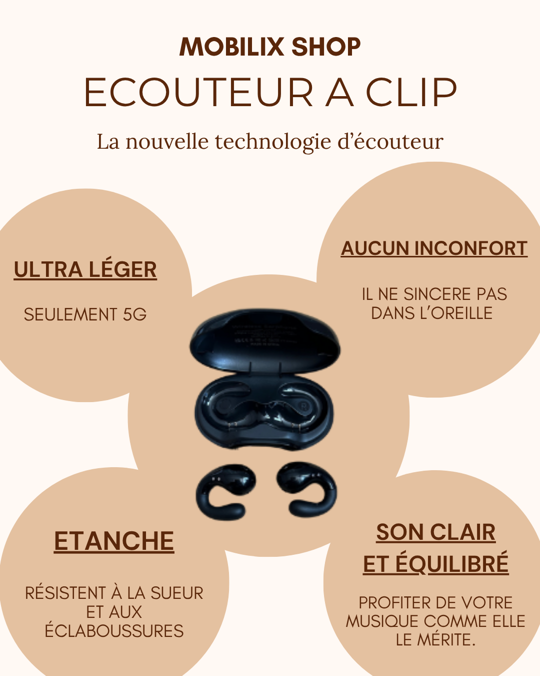 MOBILIXSHOP - Ecouteur à clip sans fil